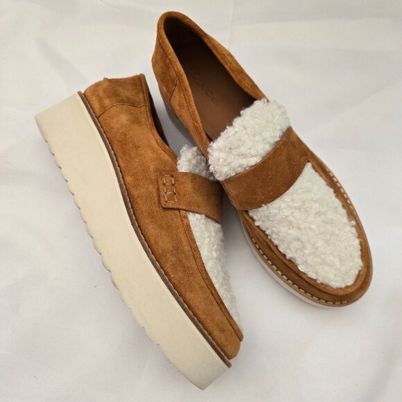 Vince Zola Platform Faux Shearling Suede Loafers SZ 7 - Picture 5 of 12